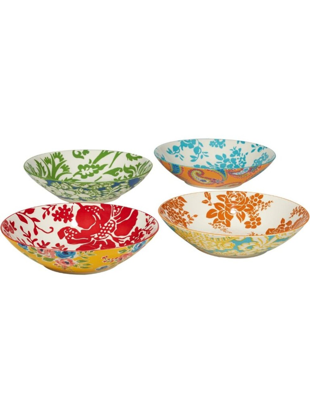 Colorful Floral & Paisley Porcelain Bowls Set of 4 – Perfect for Soup, Salad